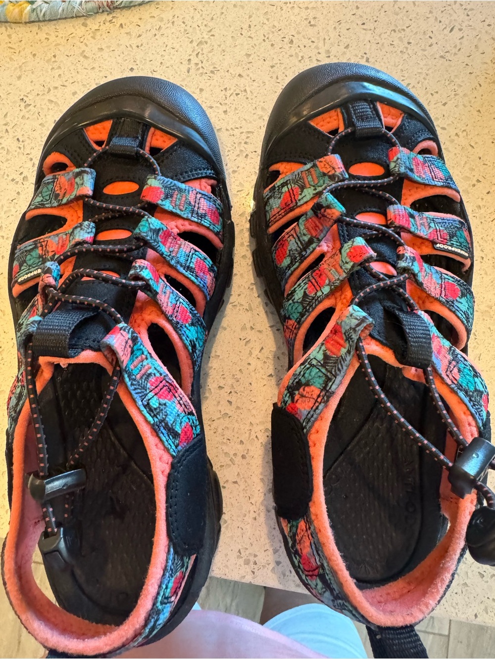 Keen women’s Black Orange Teal Patterned Sport Sandals